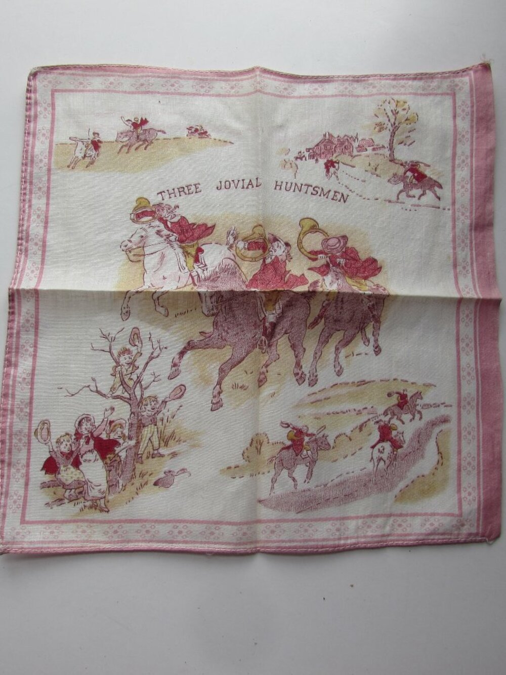 Antique Handkerchief Three Jovial Huntsmen